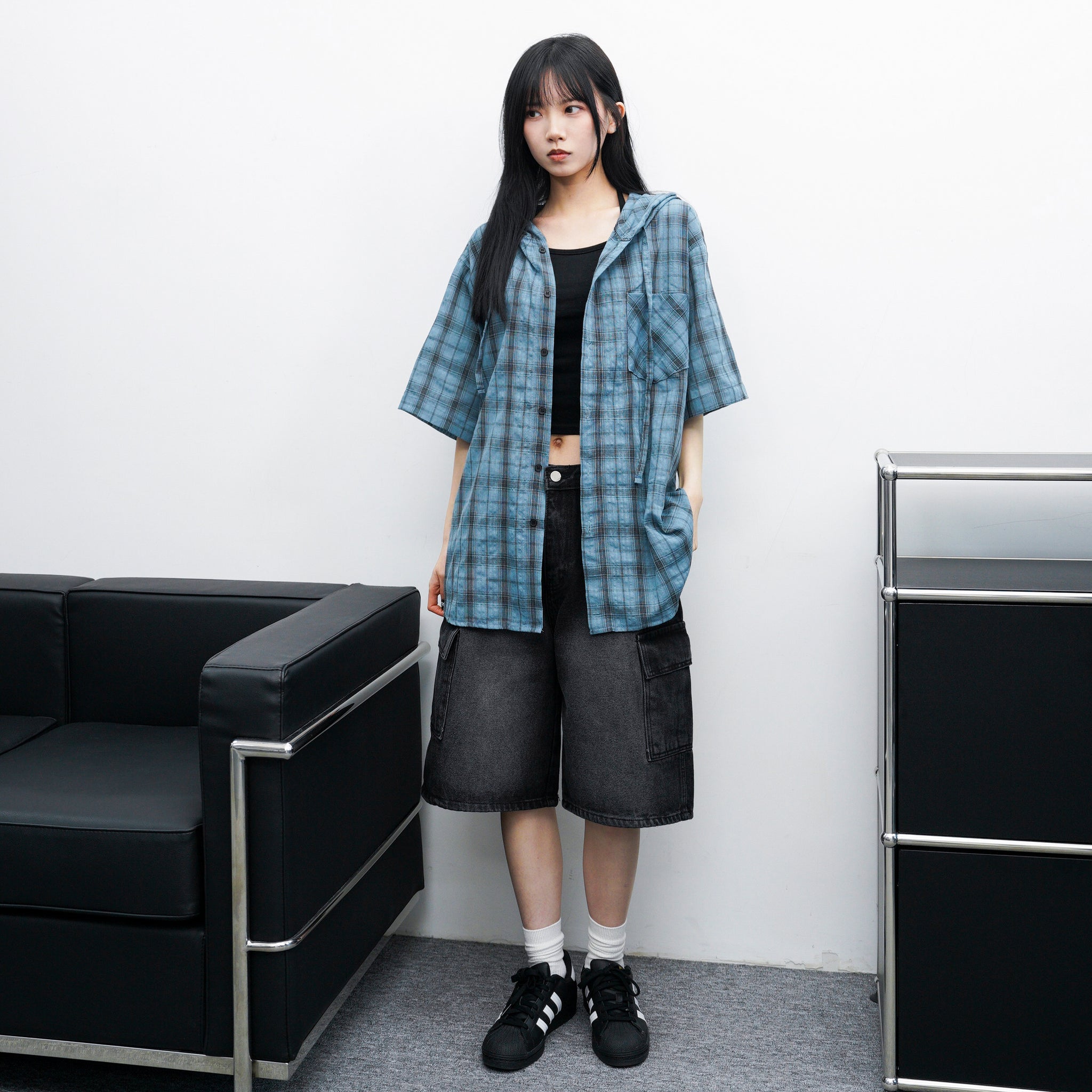 [BEST] BUTTONED CARGO BERMUDA DENIM PANTS/ 2色