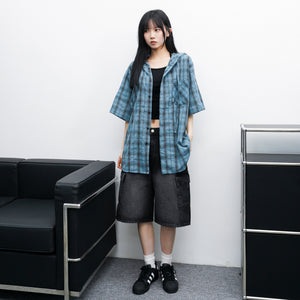 [BEST] BUTTONED CARGO BERMUDA DENIM PANTS/ 2色