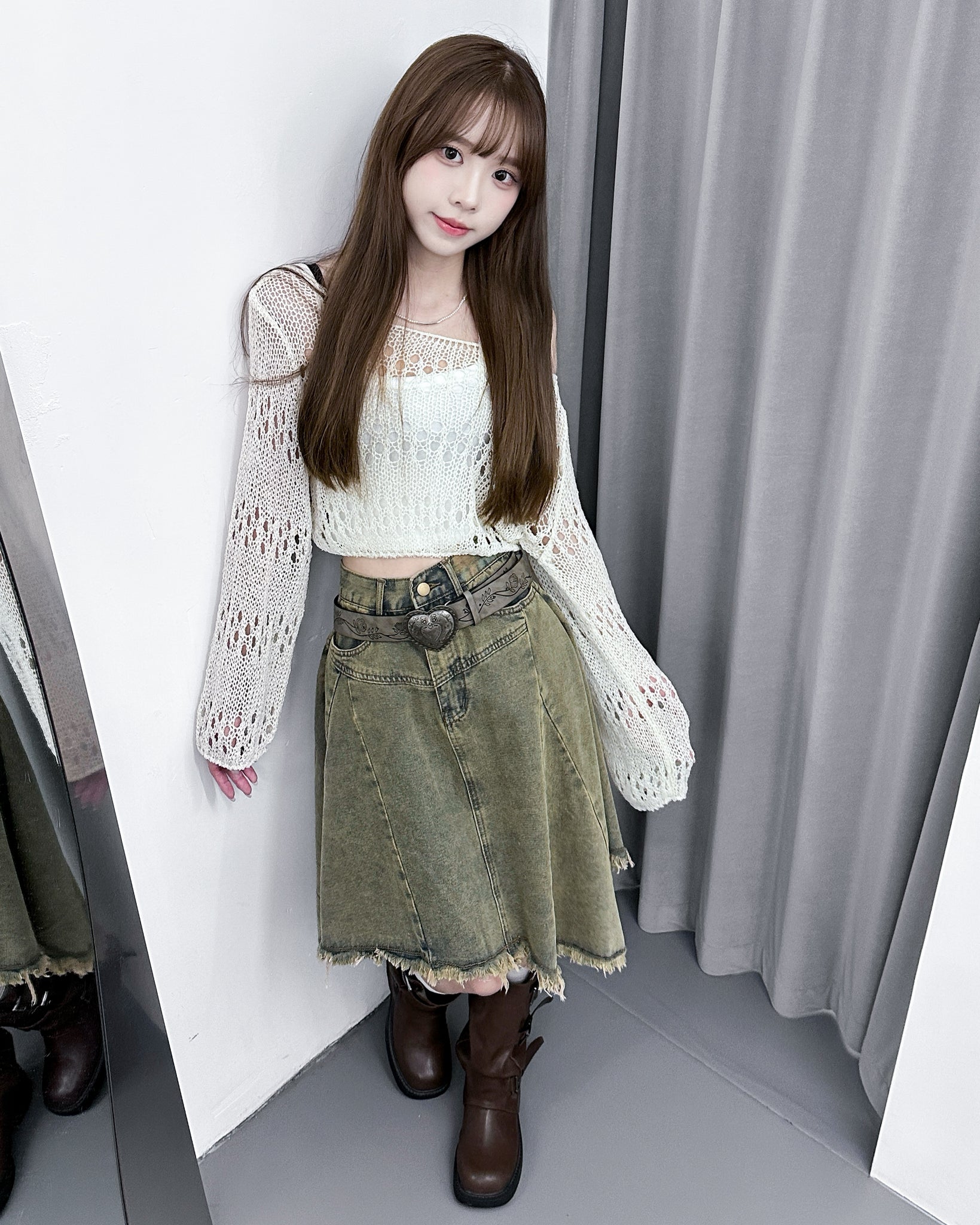 [入秋必選] BOAT-NECK可跌膊鏤空CROP KNIT/ 3色