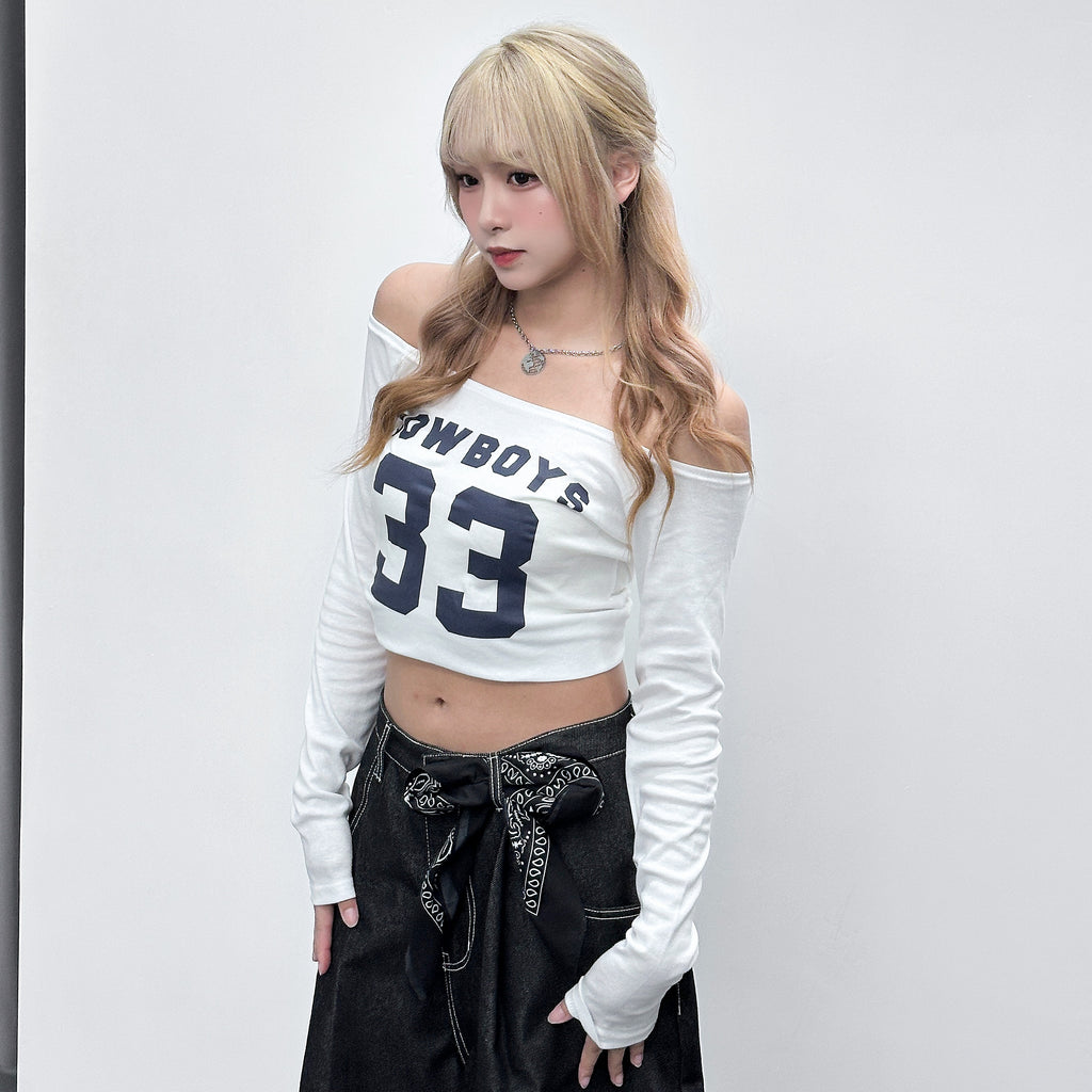 COWBOY SEMI CROP LONG SLEEVE TOP/ 2色
