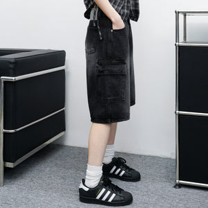 [BEST] BUTTONED CARGO BERMUDA DENIM PANTS/ 2色