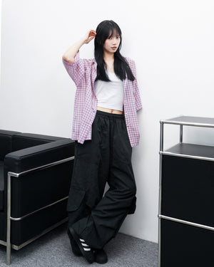 SUMMER CHECKED BUTTON-UP HOODED SHIRT/ 1色