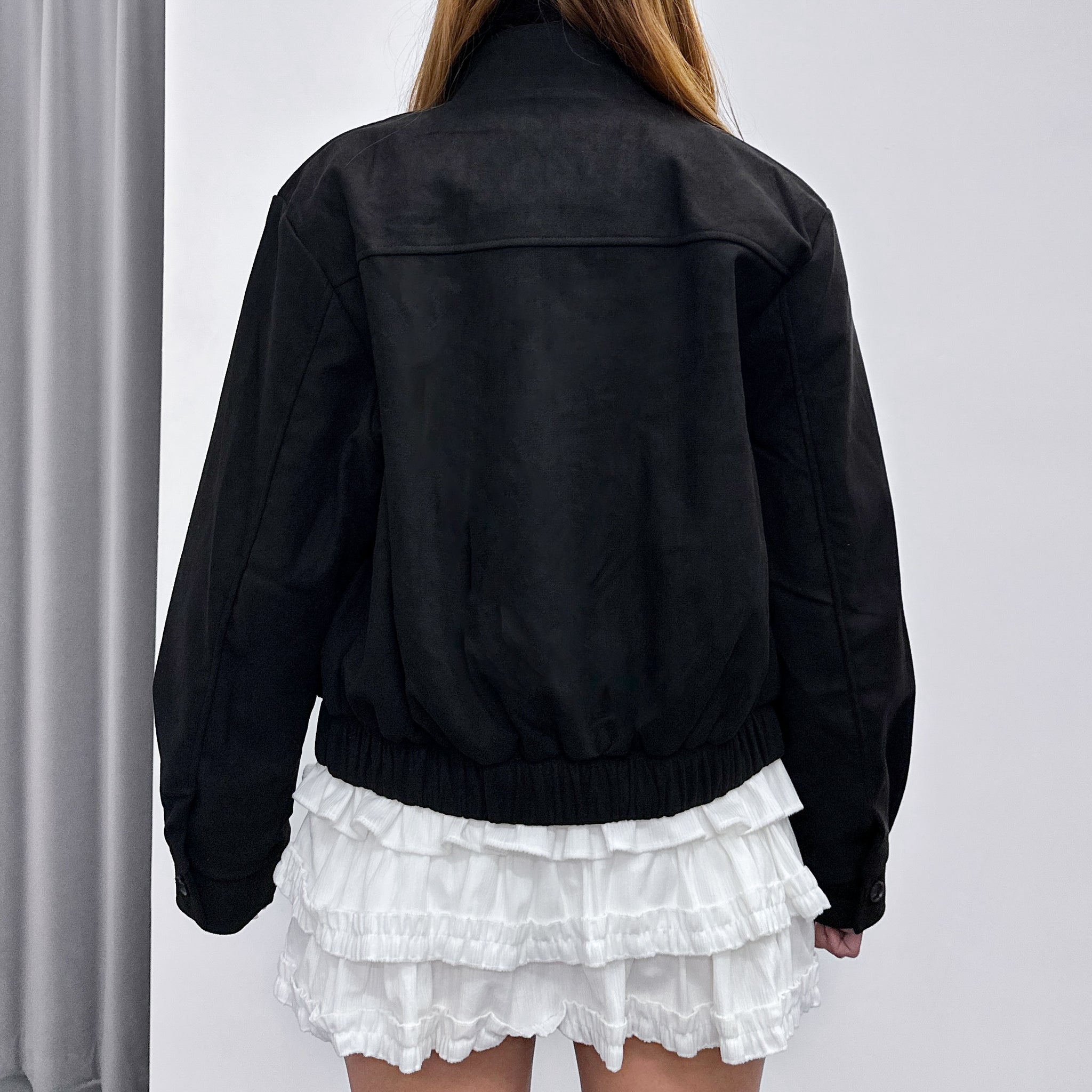 [UNISEX] TWO-BUTTON SUEDE STAND COLLAR JACKET/ 2色