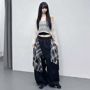 [UNISEX] 假兩件DOUBLE LAYER CHECK PANTS/ 2色