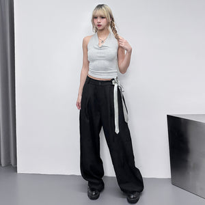 STRIPE HALTER NECK SLEEVELESS TOP/ 2色