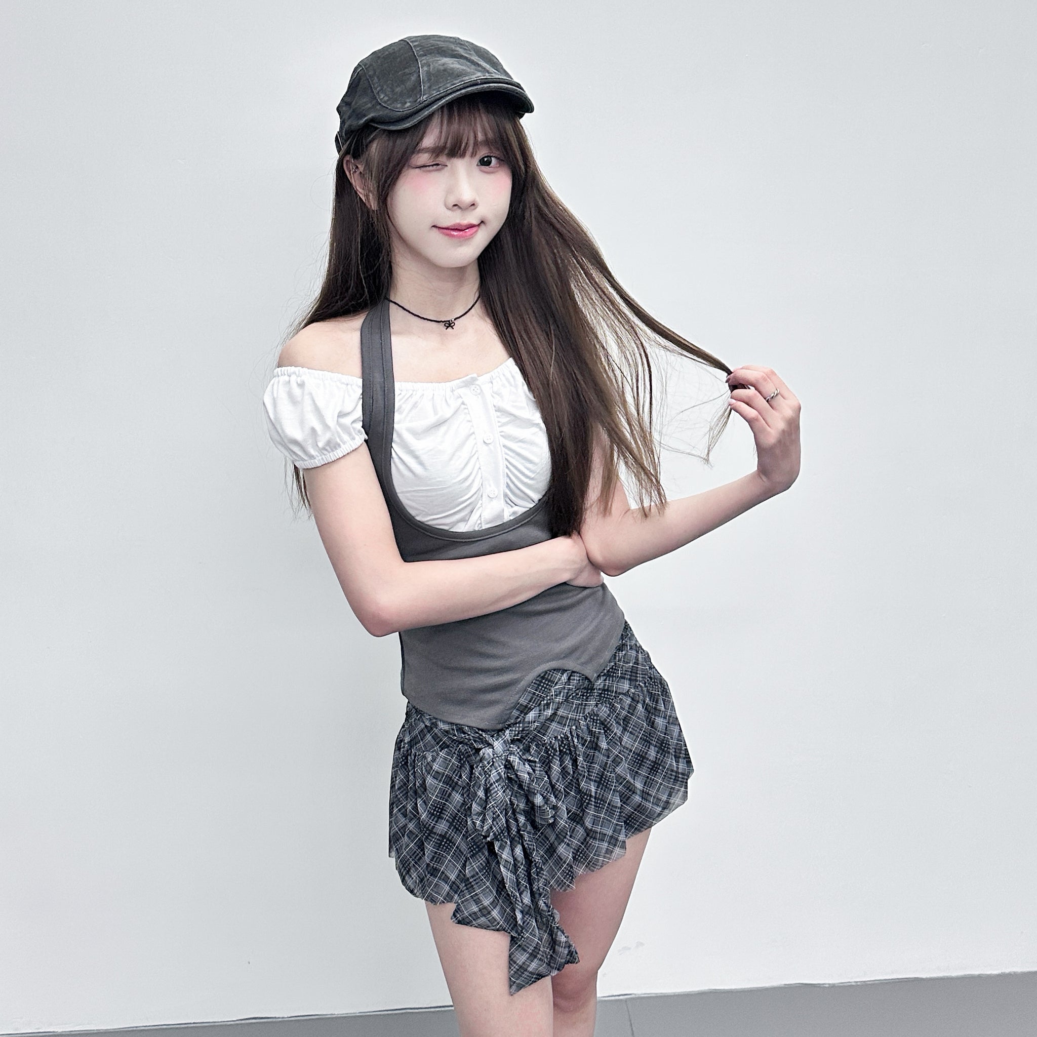 [2WAY] 假兩件HALTER TAYLOR TOP/ 2色