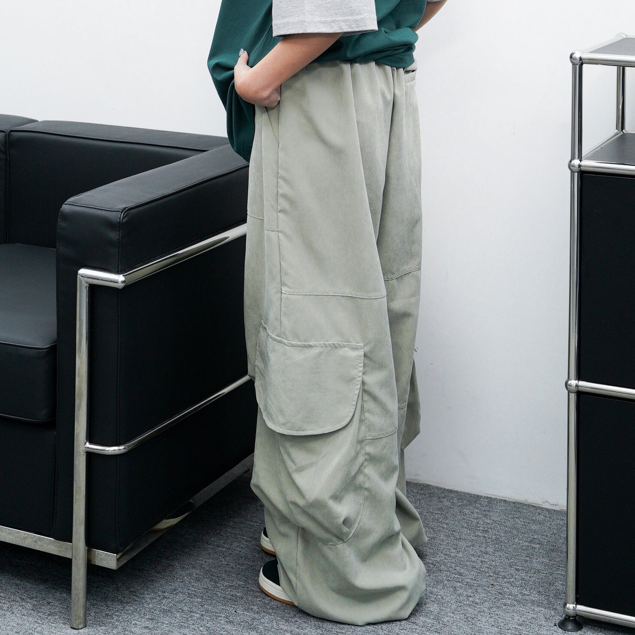 UNISEX霧面感WIDE PIN-TUCK CARGO PANTS/ 2色