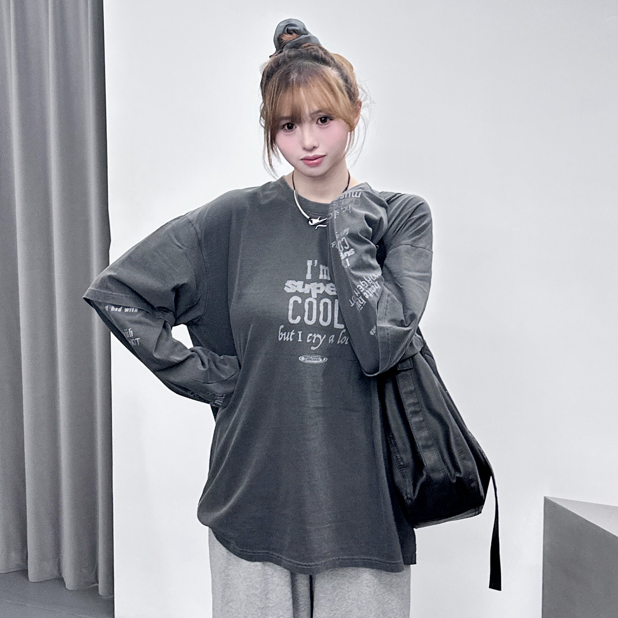 [UNISEX] 水洗假兩件I'M SUPER COOL BUT I CRY A LOT/ 2色