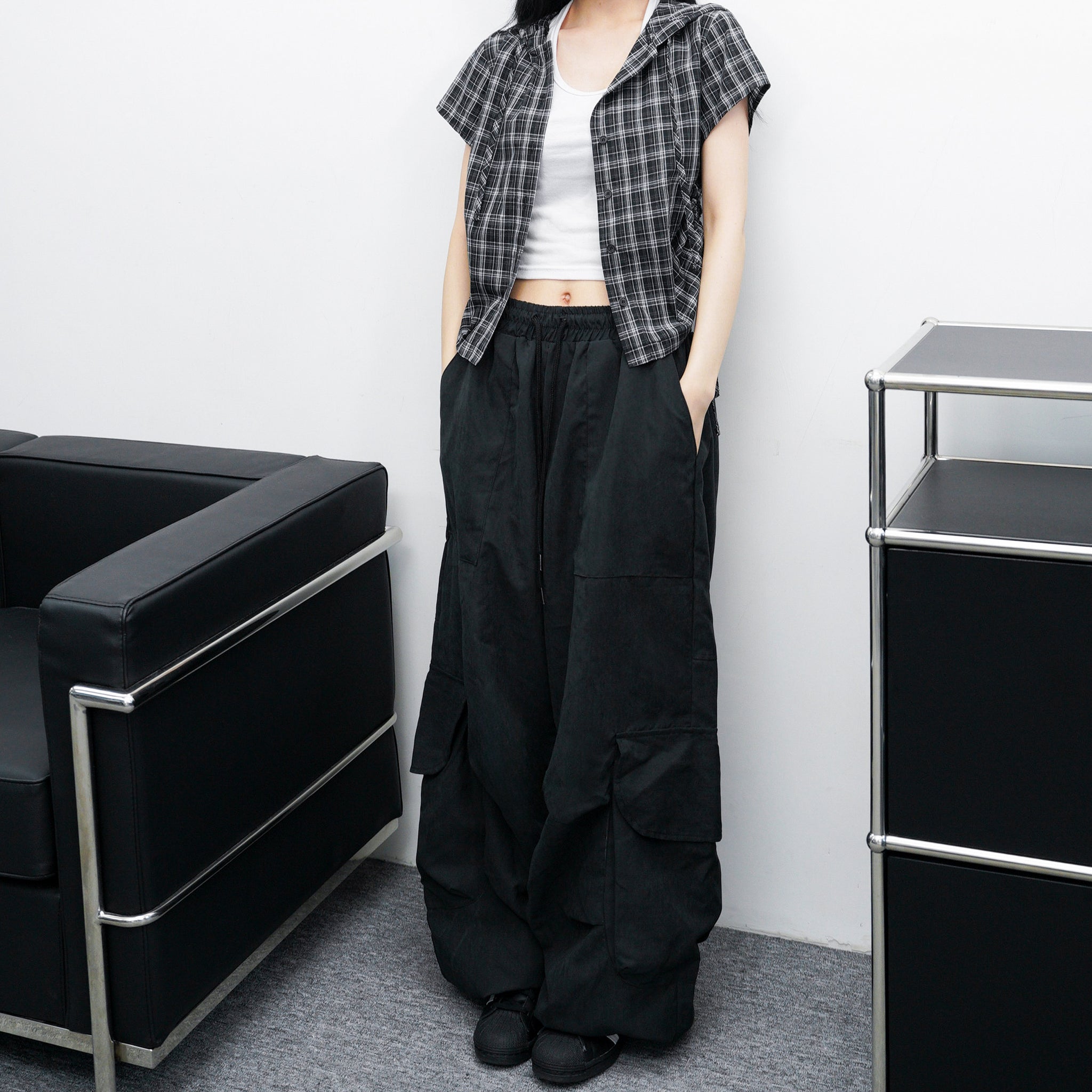UNISEX霧面感WIDE PIN-TUCK CARGO PANTS/ 2色