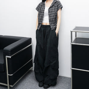 UNISEX霧面感WIDE PIN-TUCK CARGO PANTS/ 2色