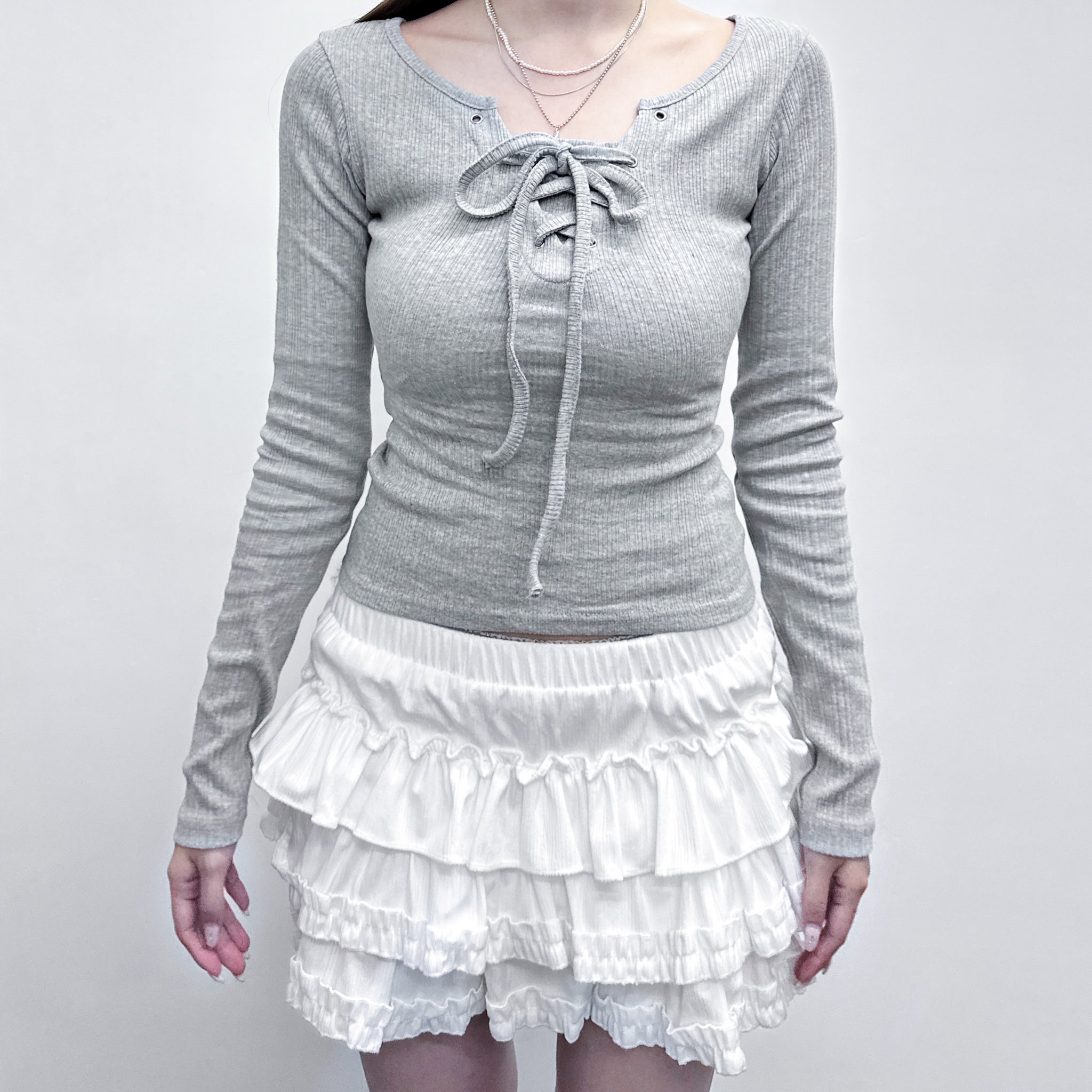 [2WAY頸帶/繫繩OK!] EYELET SLIM RIBBEN KNIT/ 3色