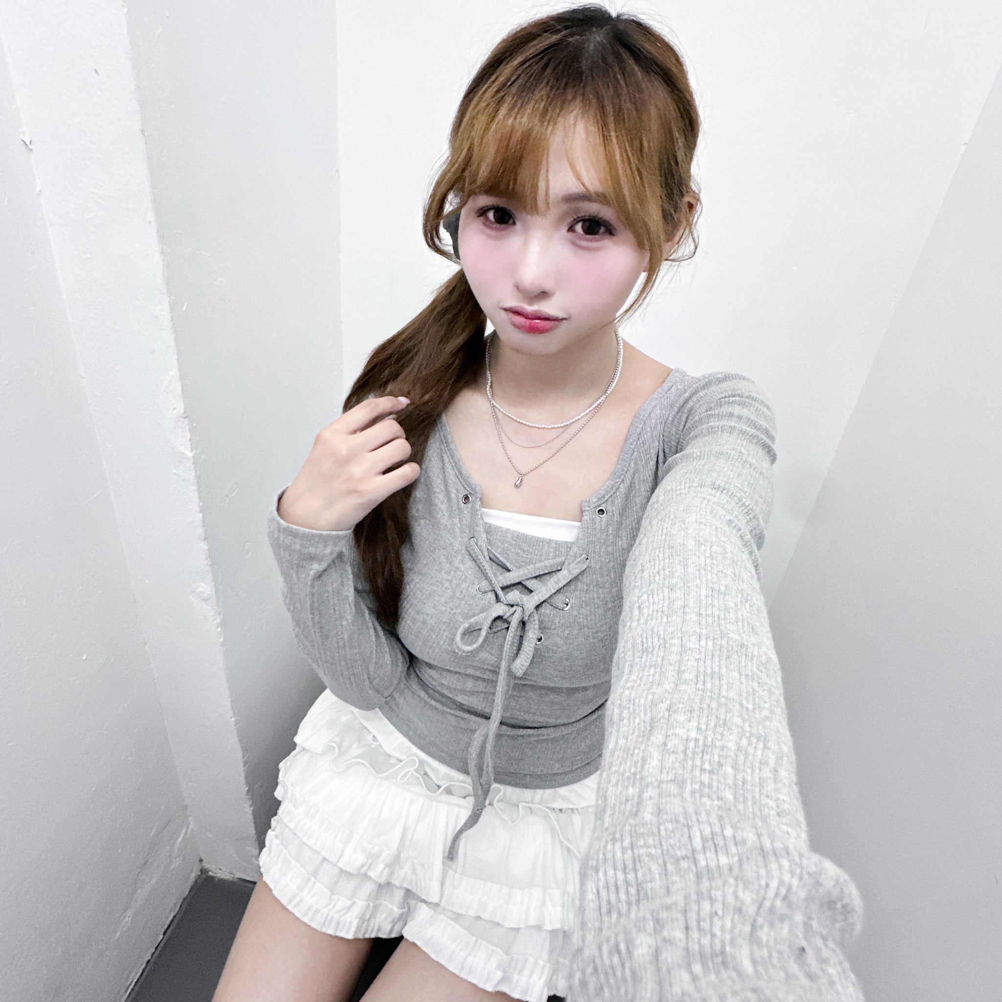 [2WAY頸帶/繫繩OK!] EYELET SLIM RIBBEN KNIT/ 3色