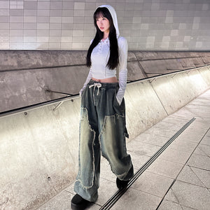 [BEST] UNISEX做舊復古蘇蘇邊SUPER WIDE DENIM PANTS/ 2色