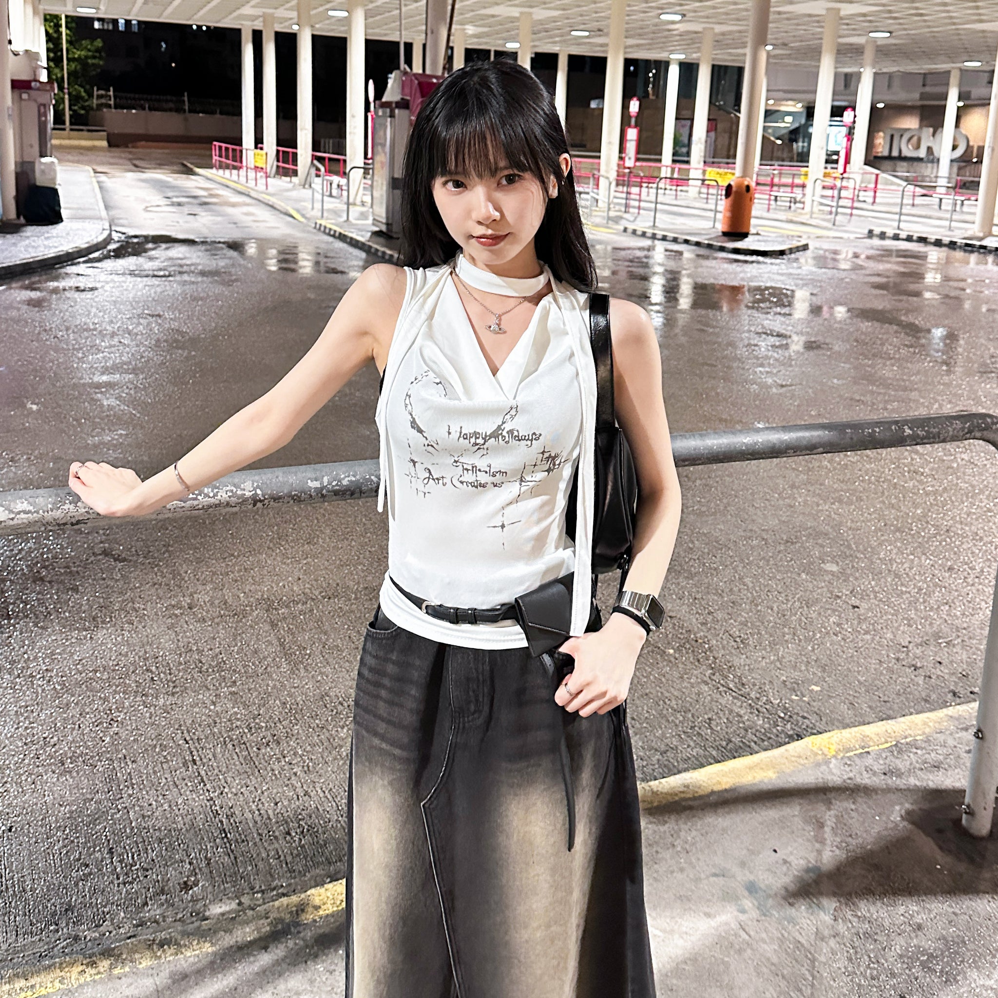 [2WAY: TANK TOP&OFF SHOULDER] SECRET ANGEL TOP WITH SCARF SET/ 1色