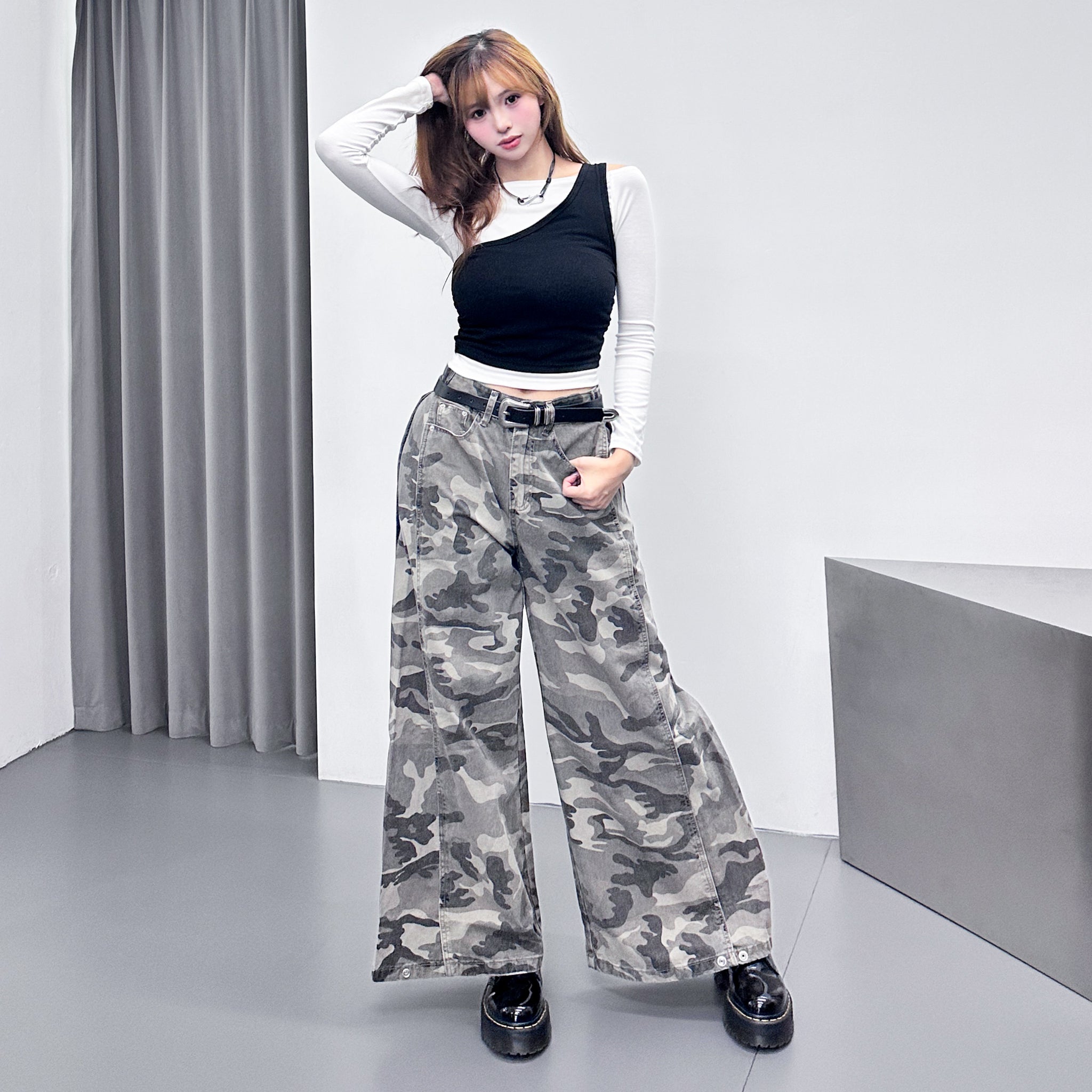 [假兩件] NANA OFF SHOULDER LONG SLEEVE TOP/ 2色