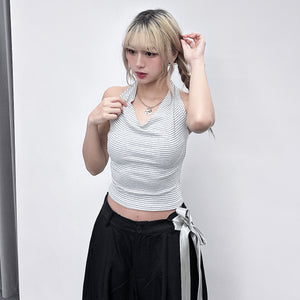 STRIPE HALTER NECK SLEEVELESS TOP/ 2色