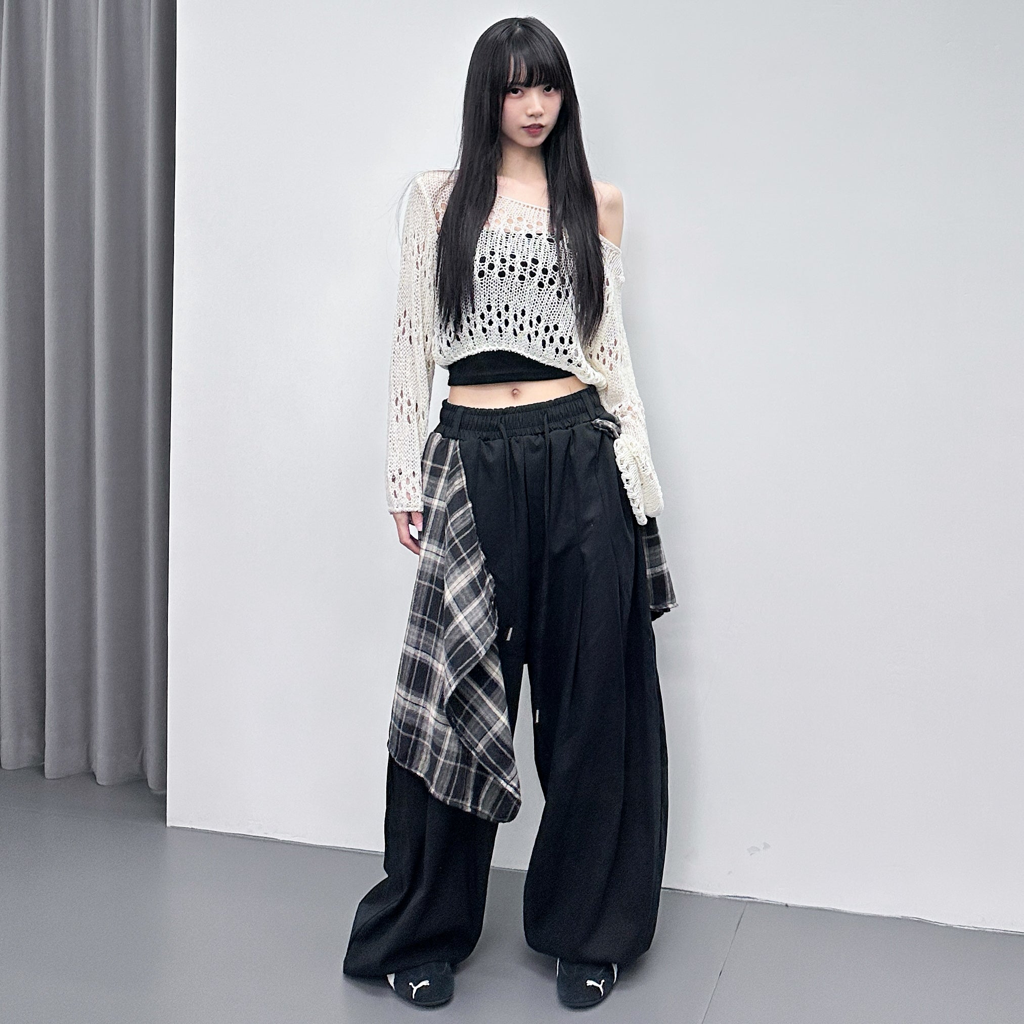 [UNISEX] 假兩件DOUBLE LAYER CHECK PANTS/ 2色