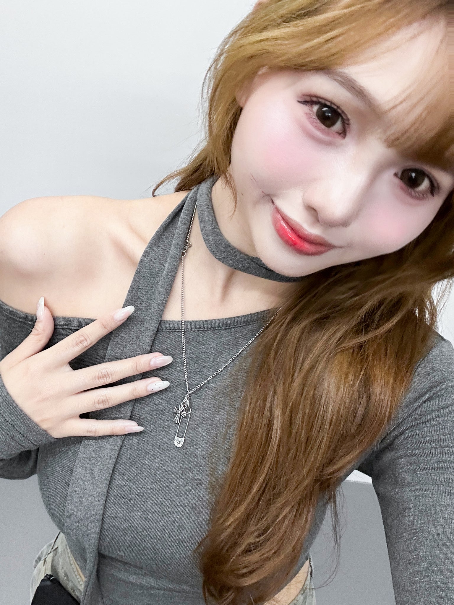 [SET] UNBALANCED ONE-OFF SHOULDER TOP WITH SCARF/ 3色