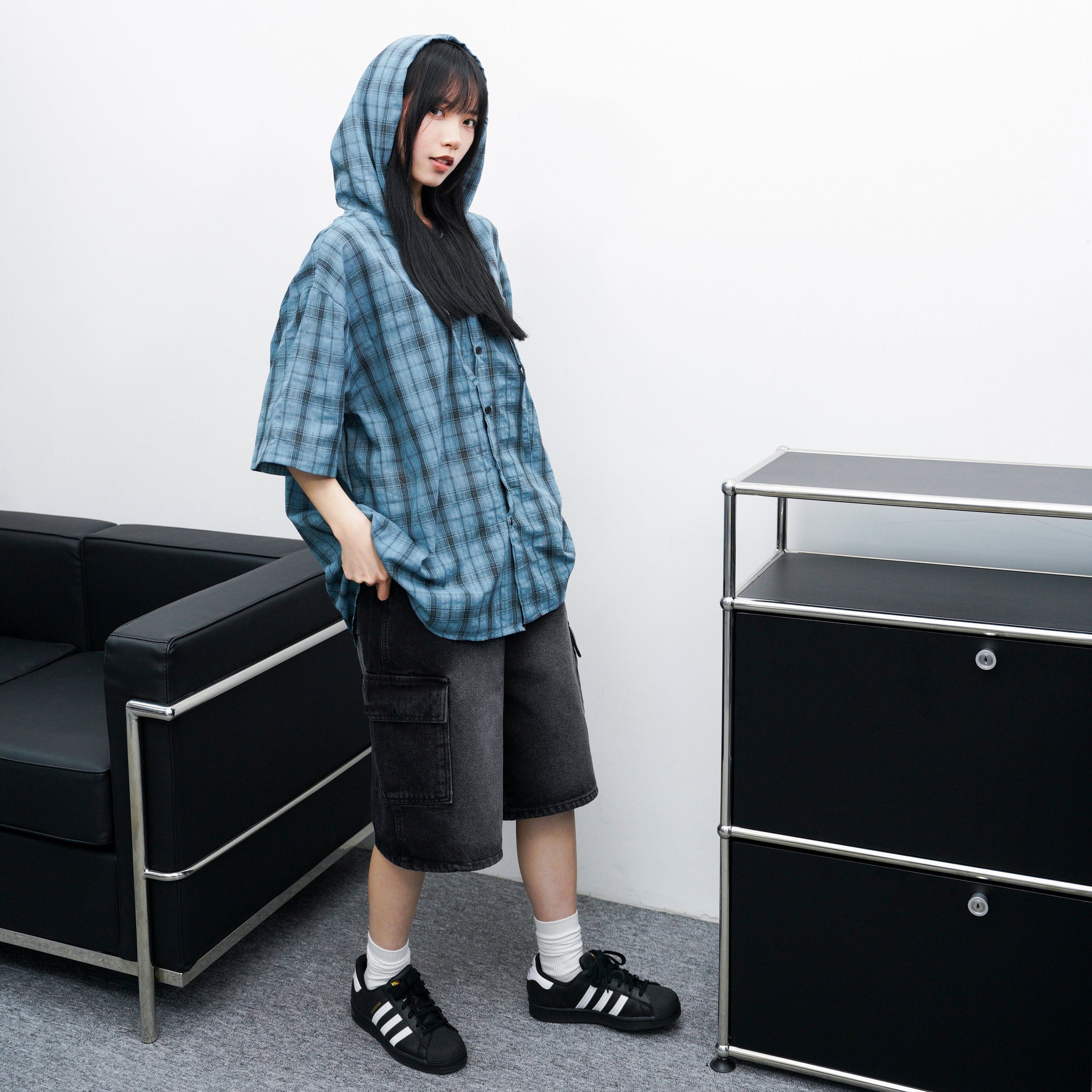 [BEST] BUTTONED CARGO BERMUDA DENIM PANTS/ 2色