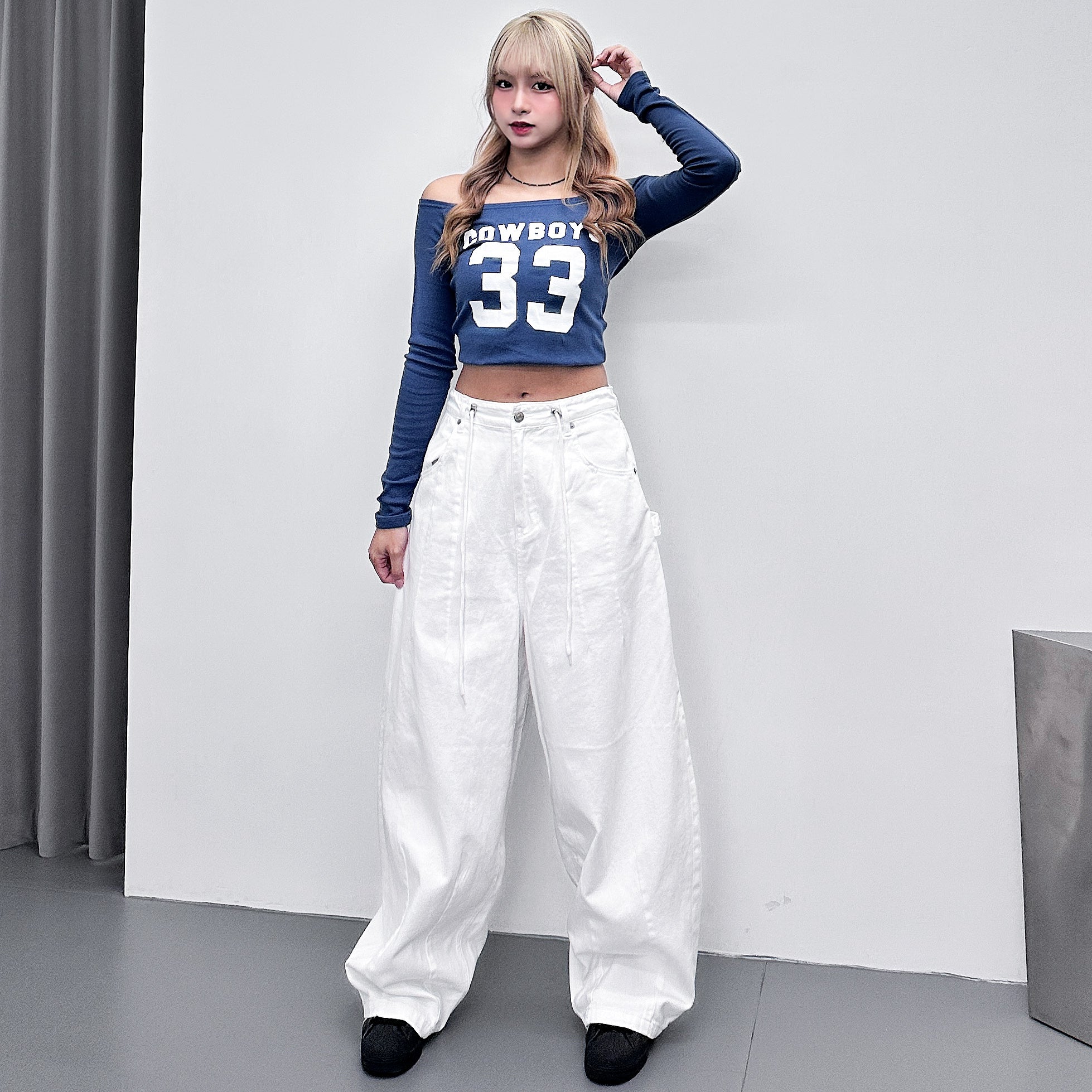 COWBOY SEMI CROP LONG SLEEVE TOP/ 2色