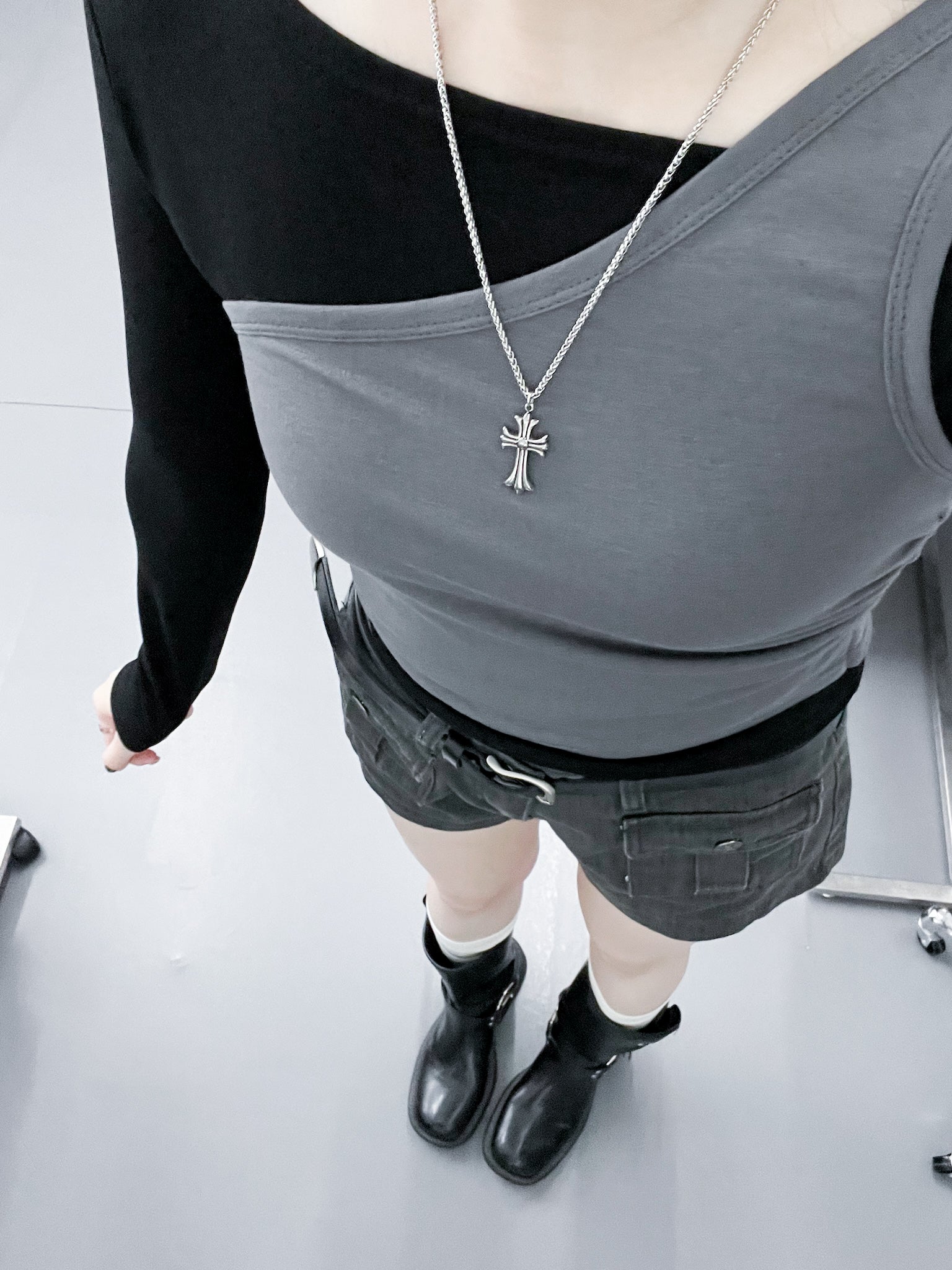 [假兩件] NANA OFF SHOULDER LONG SLEEVE TOP/ 2色