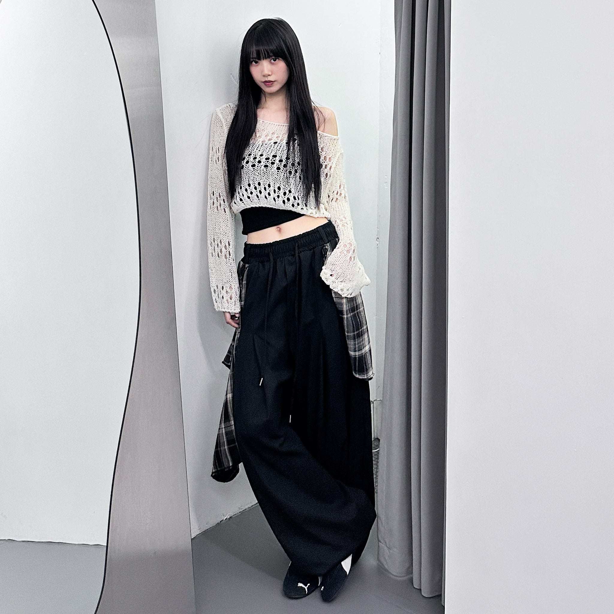 [UNISEX] 假兩件DOUBLE LAYER CHECK PANTS/ 2色