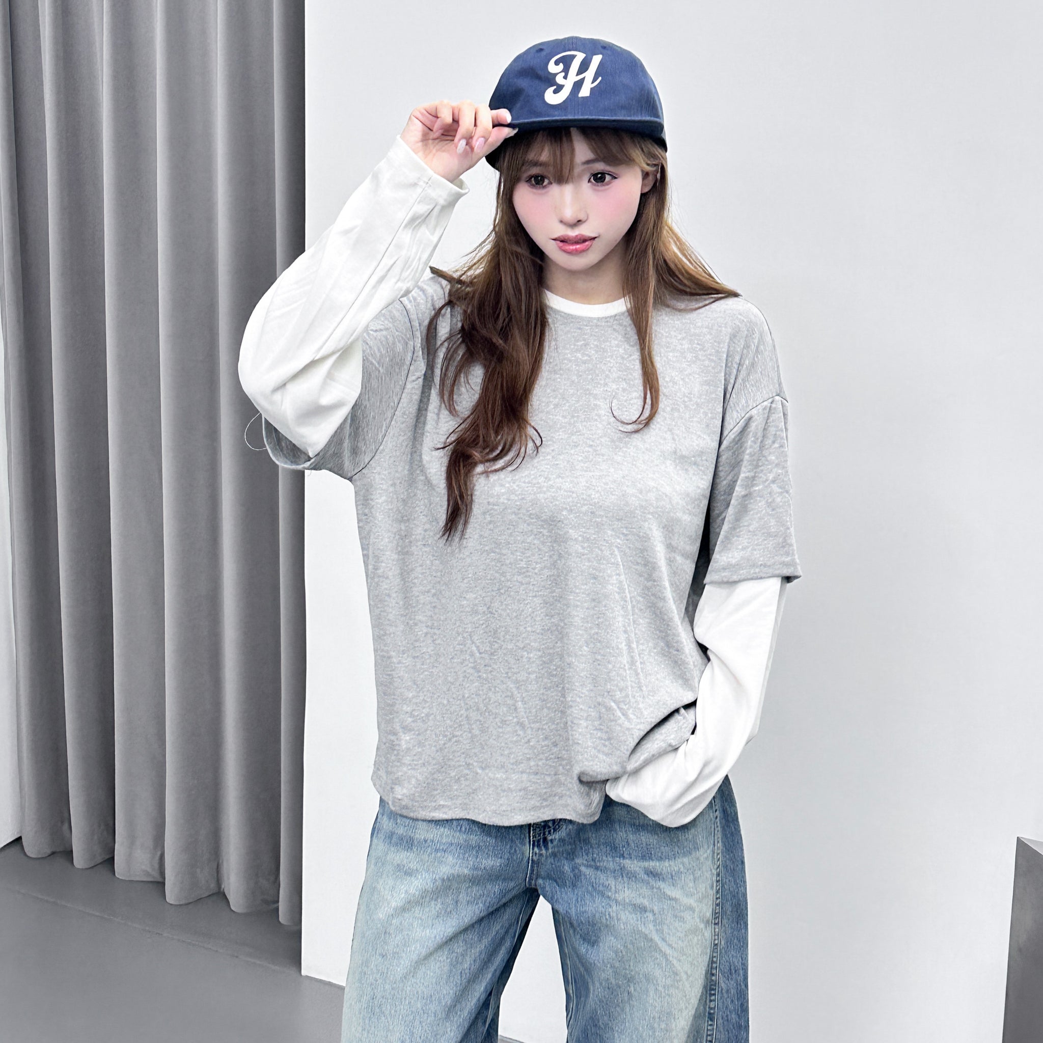 [UNISEX] 層次穿假兩件拼色長袖/ 2色