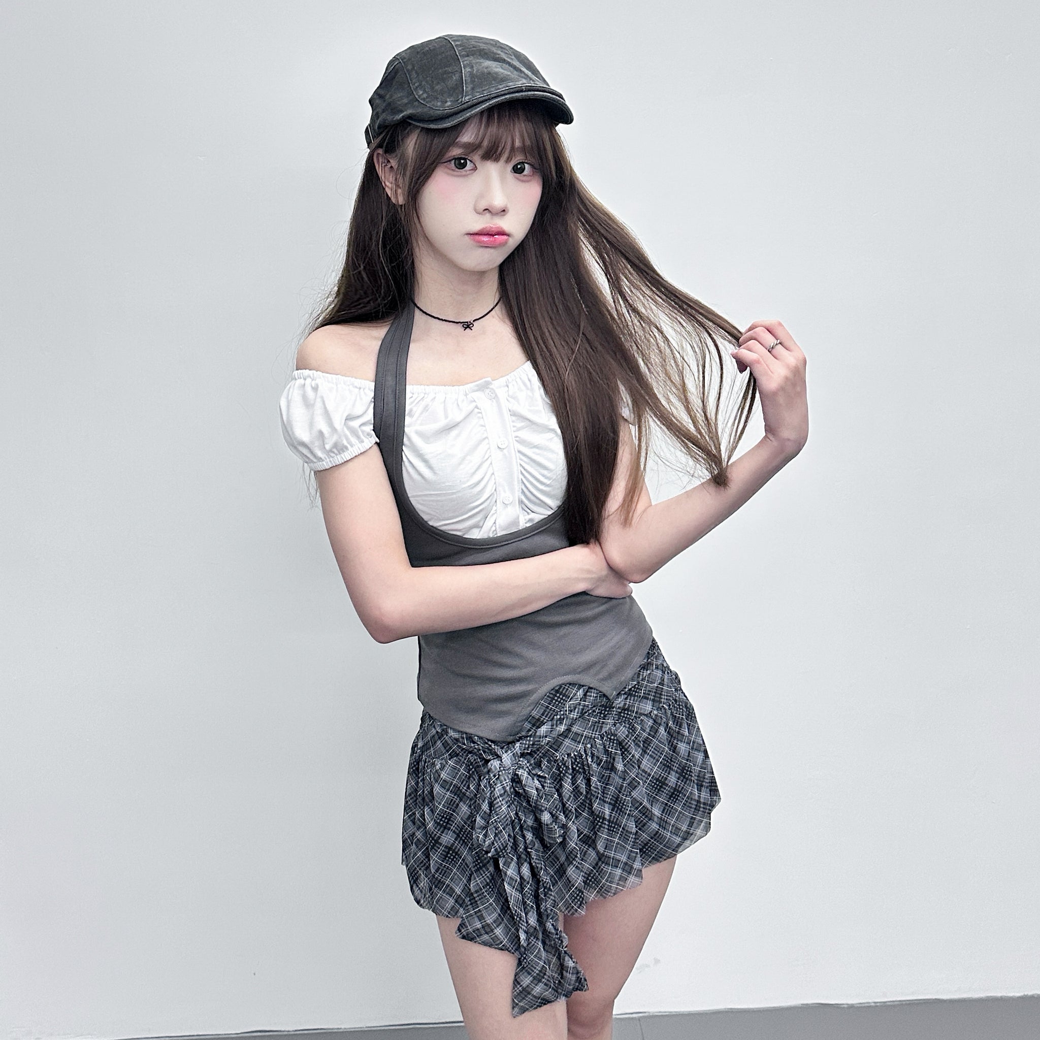 [2WAY] 假兩件HALTER TAYLOR TOP/ 2色