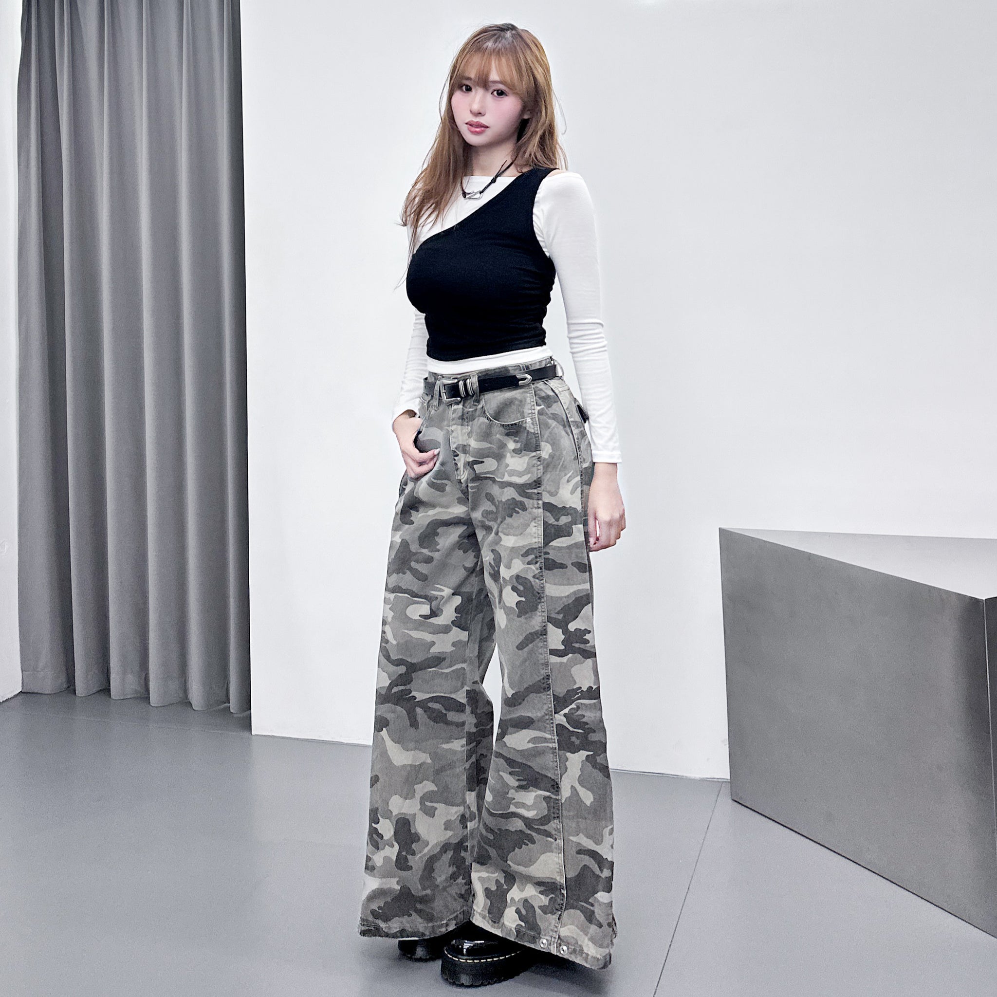 [假兩件] NANA OFF SHOULDER LONG SLEEVE TOP/ 2色