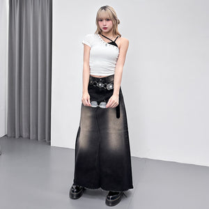 HOLLOW RIVET ONE-SHOULDER CROP TOP/ 2色