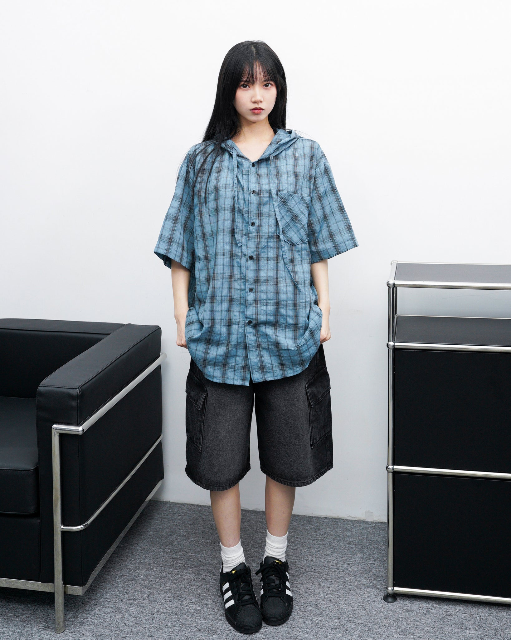 [BEST] BUTTONED CARGO BERMUDA DENIM PANTS/ 2色