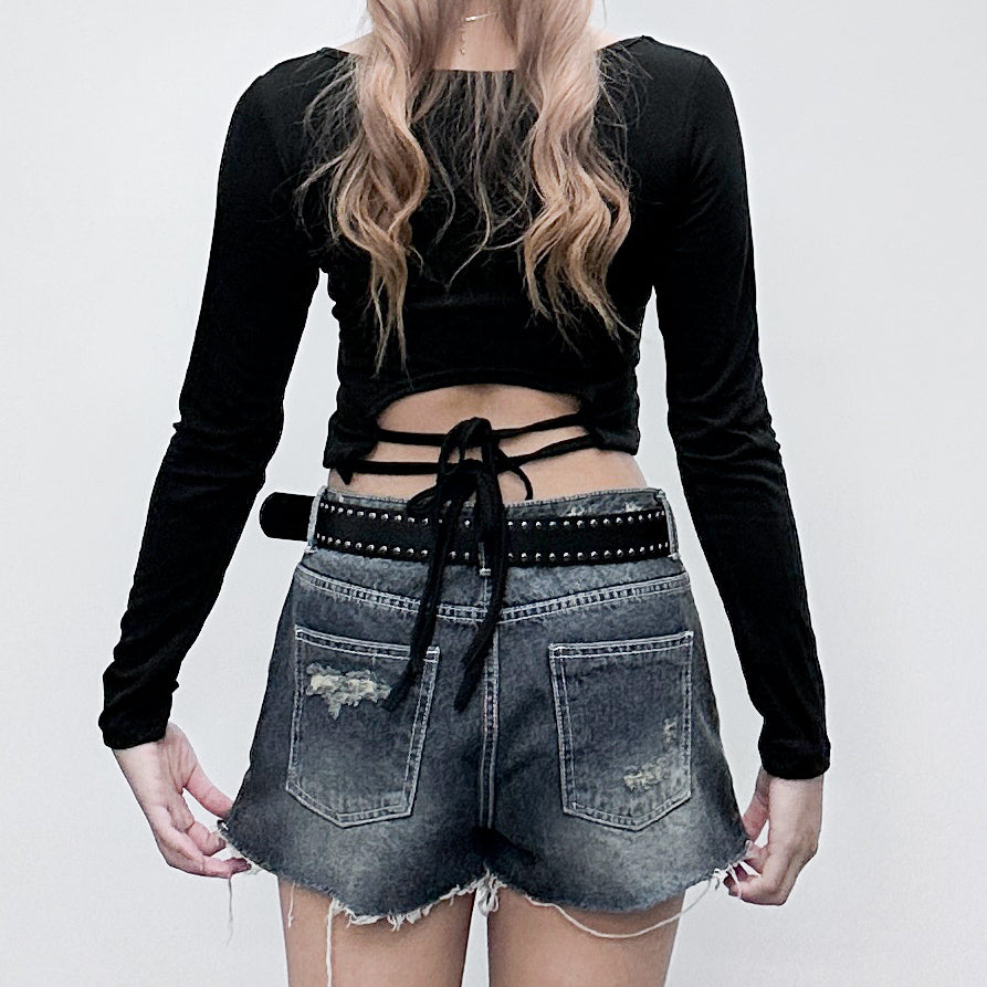 BACK TIE STRAP LONG SLEEVE TOP/ 2色