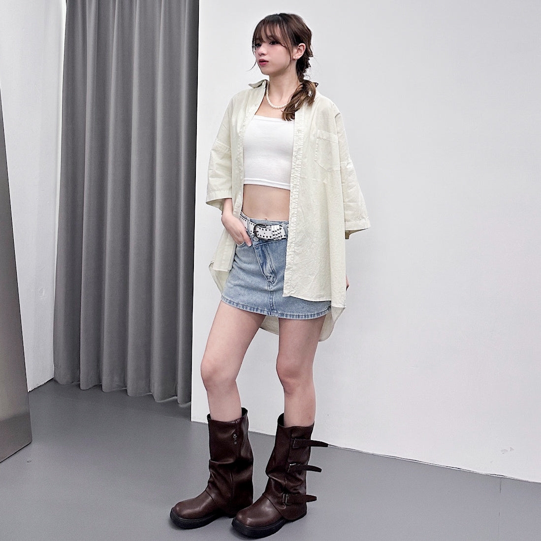 [BEST] UNISEX PIGMENT OVERSIZE SHIRT/ 4色