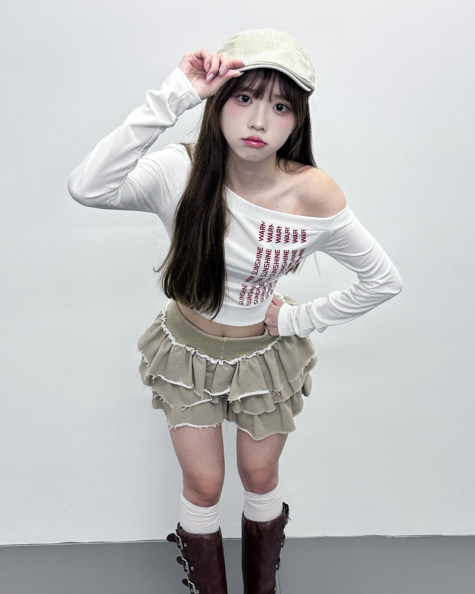 WARM SUNSHINE OFF SHOULDER LONG SLEEVE CROP TOP/ 2色