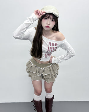 WARM SUNSHINE OFF SHOULDER LONG SLEEVE CROP TOP/ 2色