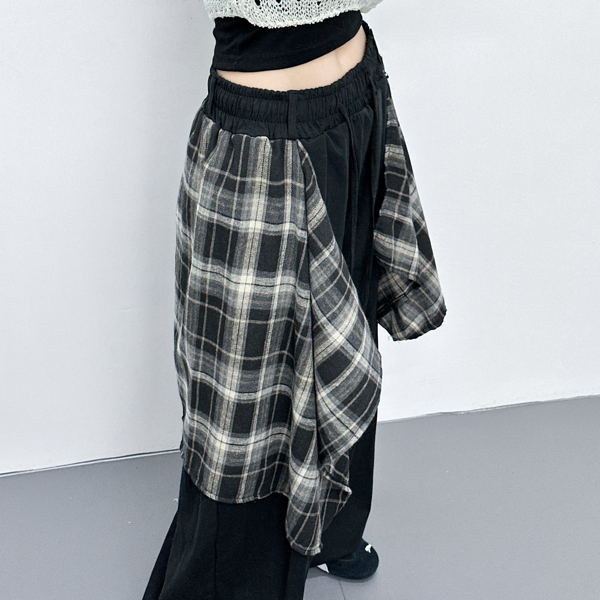 [UNISEX] 假兩件DOUBLE LAYER CHECK PANTS/ 2色