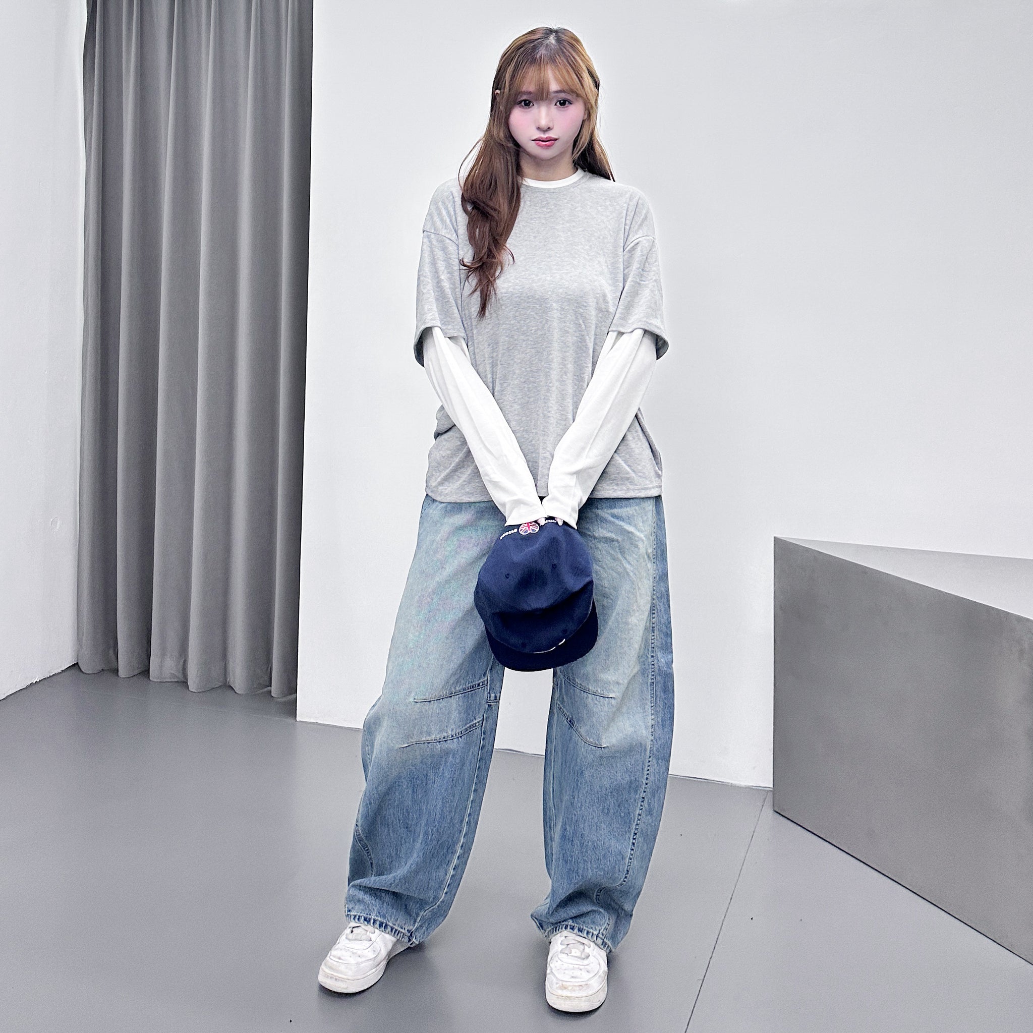 [UNISEX] 層次穿假兩件拼色長袖/ 2色