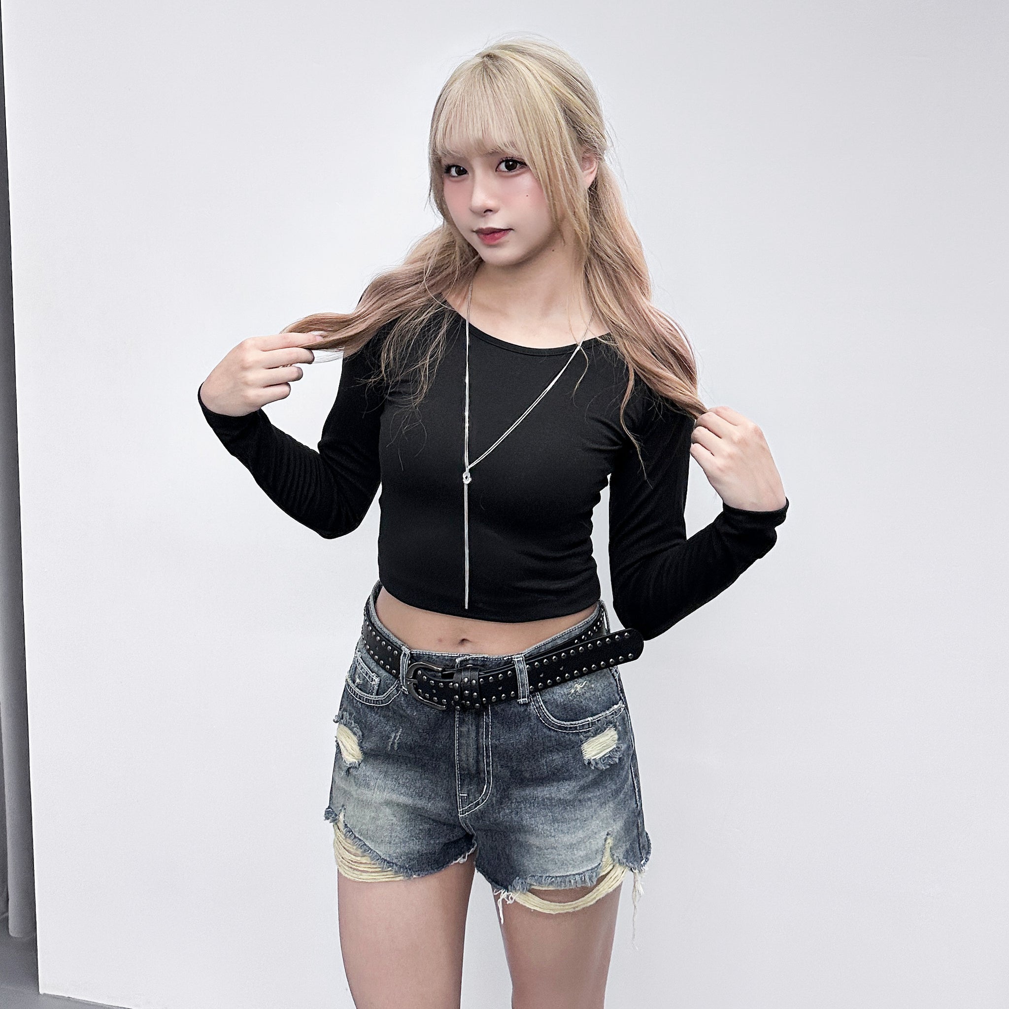 BACK TIE STRAP LONG SLEEVE TOP/ 2色
