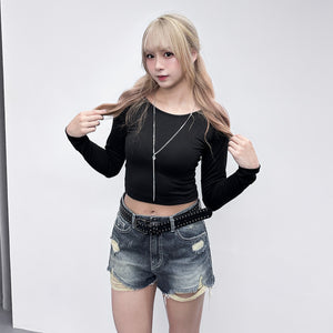 BACK TIE STRAP LONG SLEEVE TOP/ 2色
