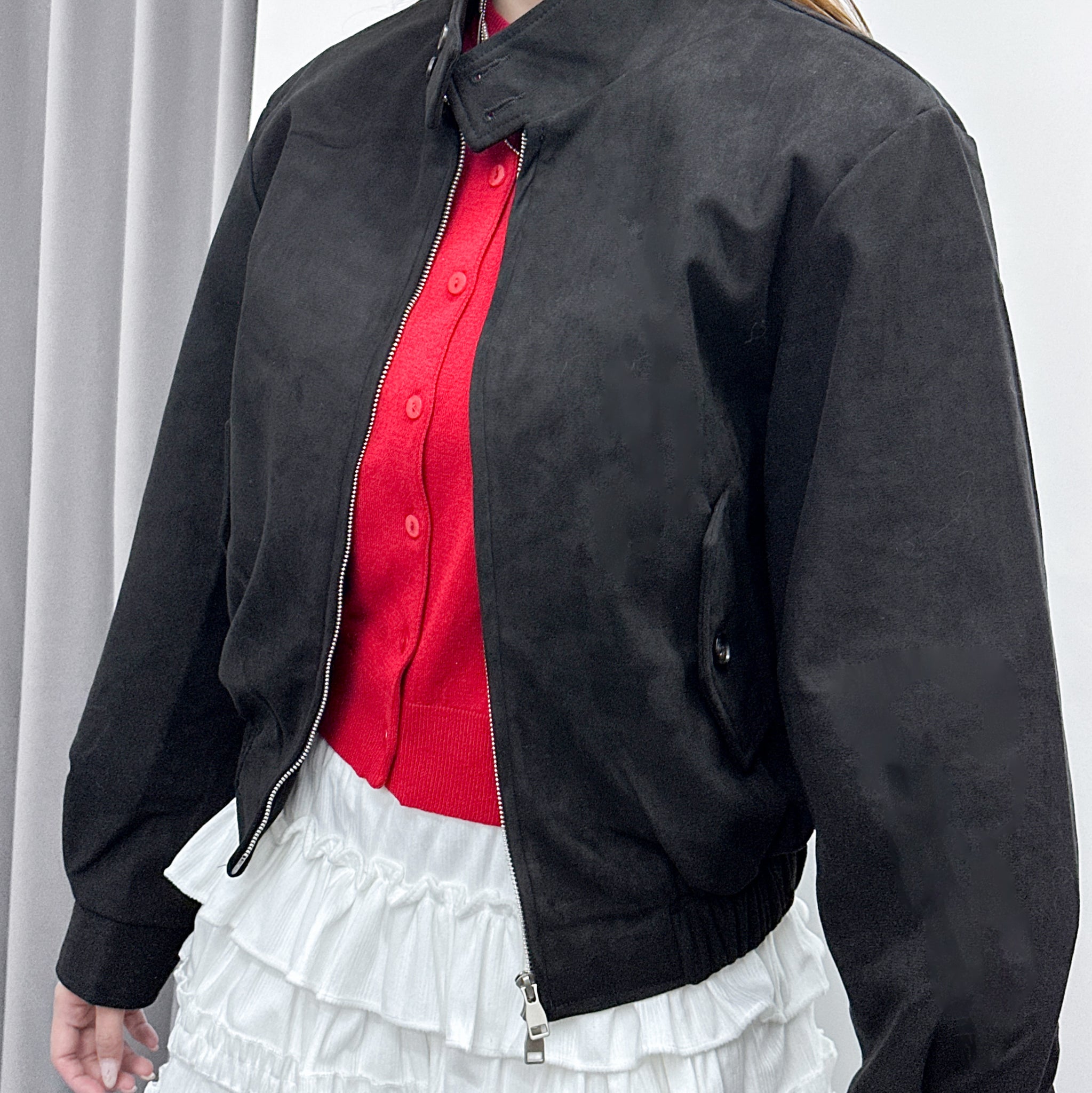 [UNISEX] TWO-BUTTON SUEDE STAND COLLAR JACKET/ 2色