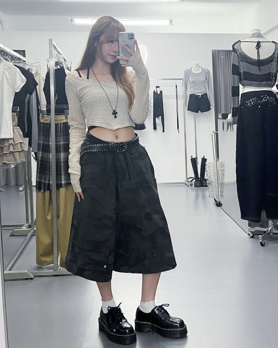 [連頸鏈!] 2WAY GINA STUDDED LONG SLEEVE CROP TOP with necklace/ 2色