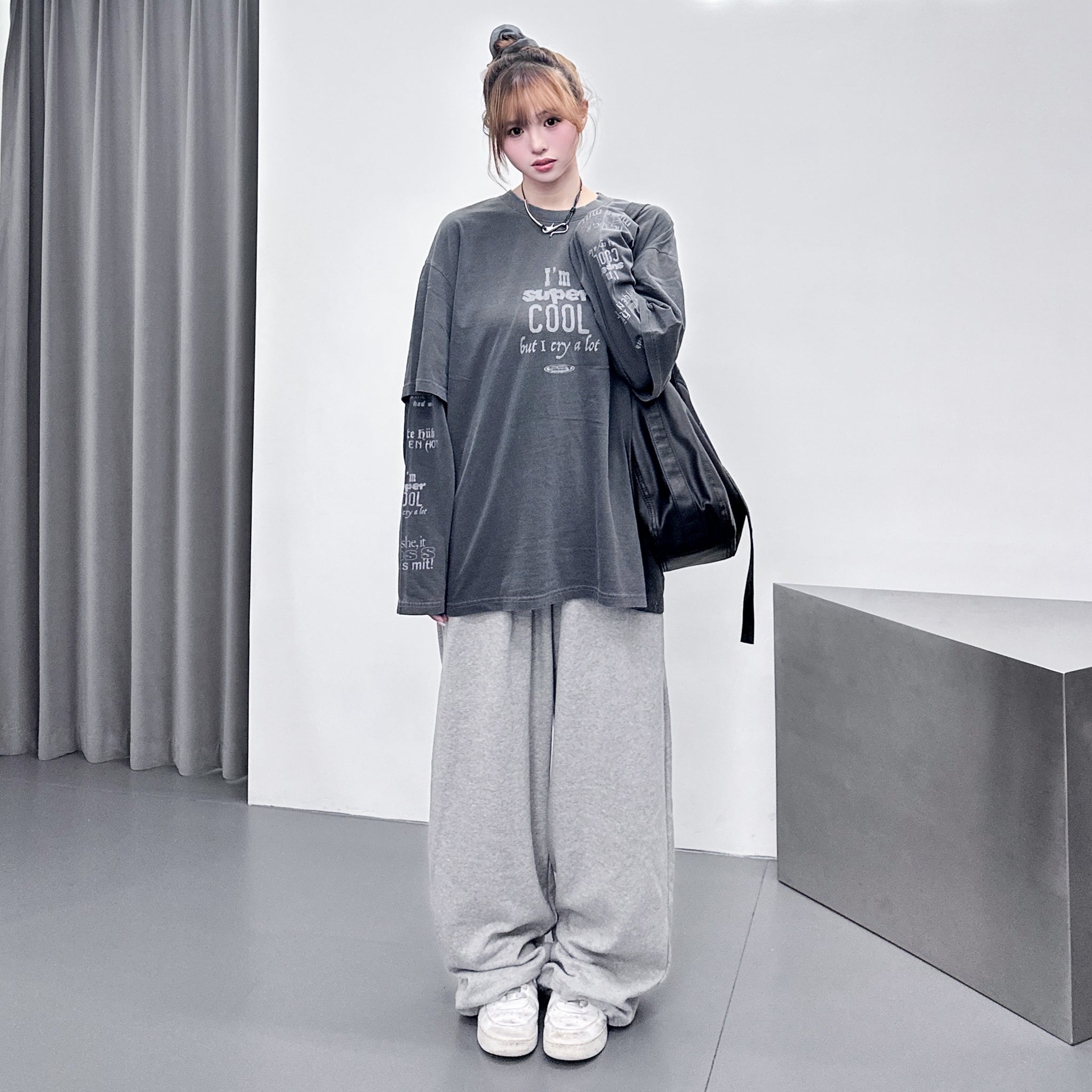 [UNISEX] 水洗假兩件I'M SUPER COOL BUT I CRY A LOT/ 2色