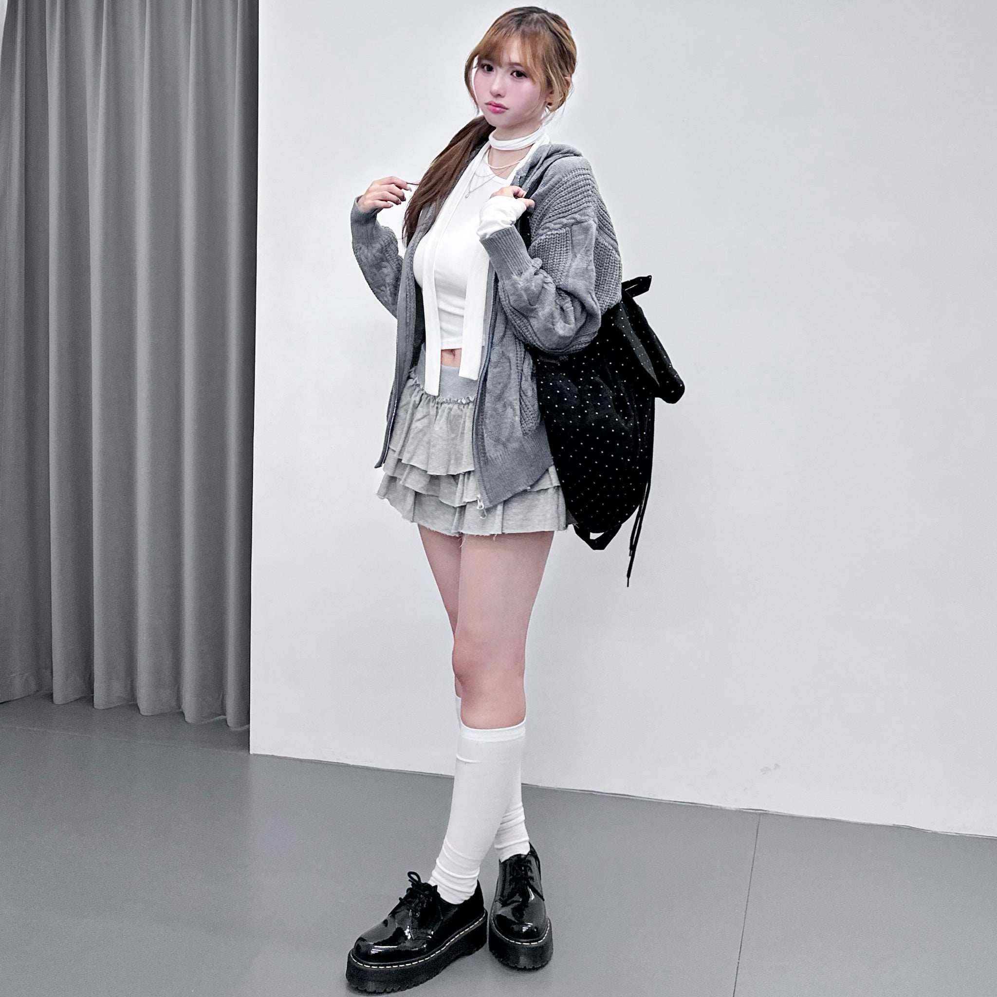 HEART CABLES ZIP-UP HOODED KNITWEAR/ 2色