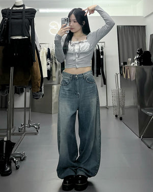 [BEST] 雙材質層次PLEATED RIBBON LONG SLEEVE TOP/ 2色