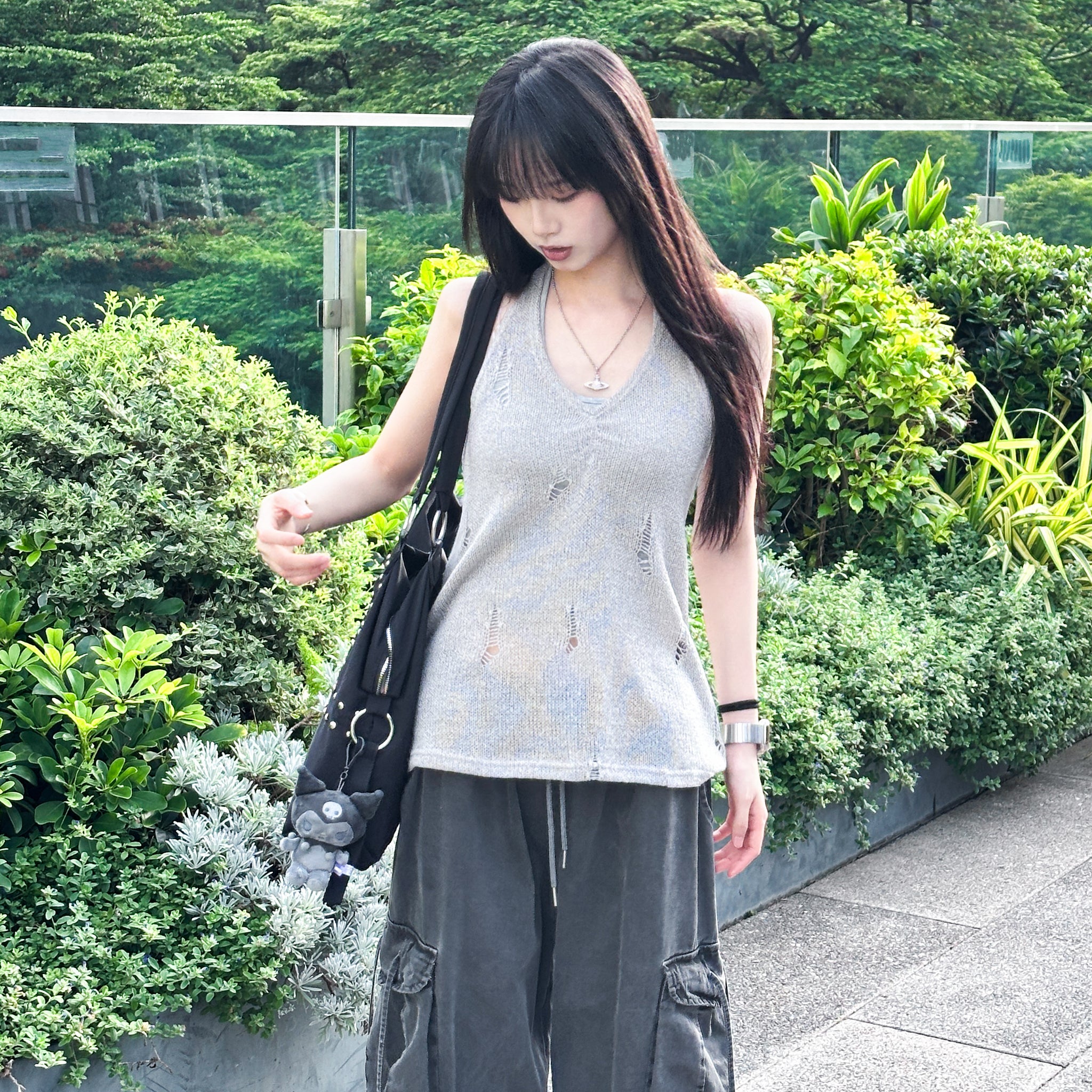 DAMAGE HALTER NECK SLEEVELESS KNIT/ 2色