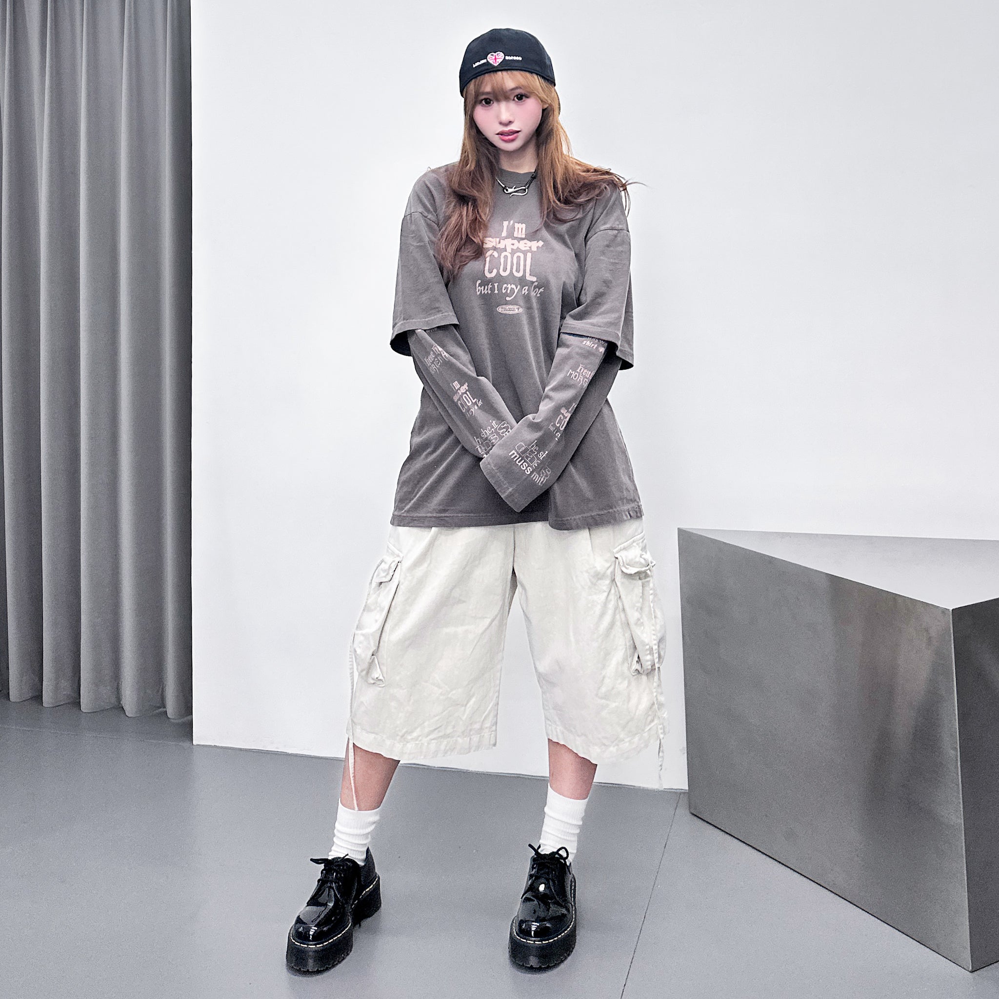 [UNISEX] 水洗假兩件I'M SUPER COOL BUT I CRY A LOT/ 2色