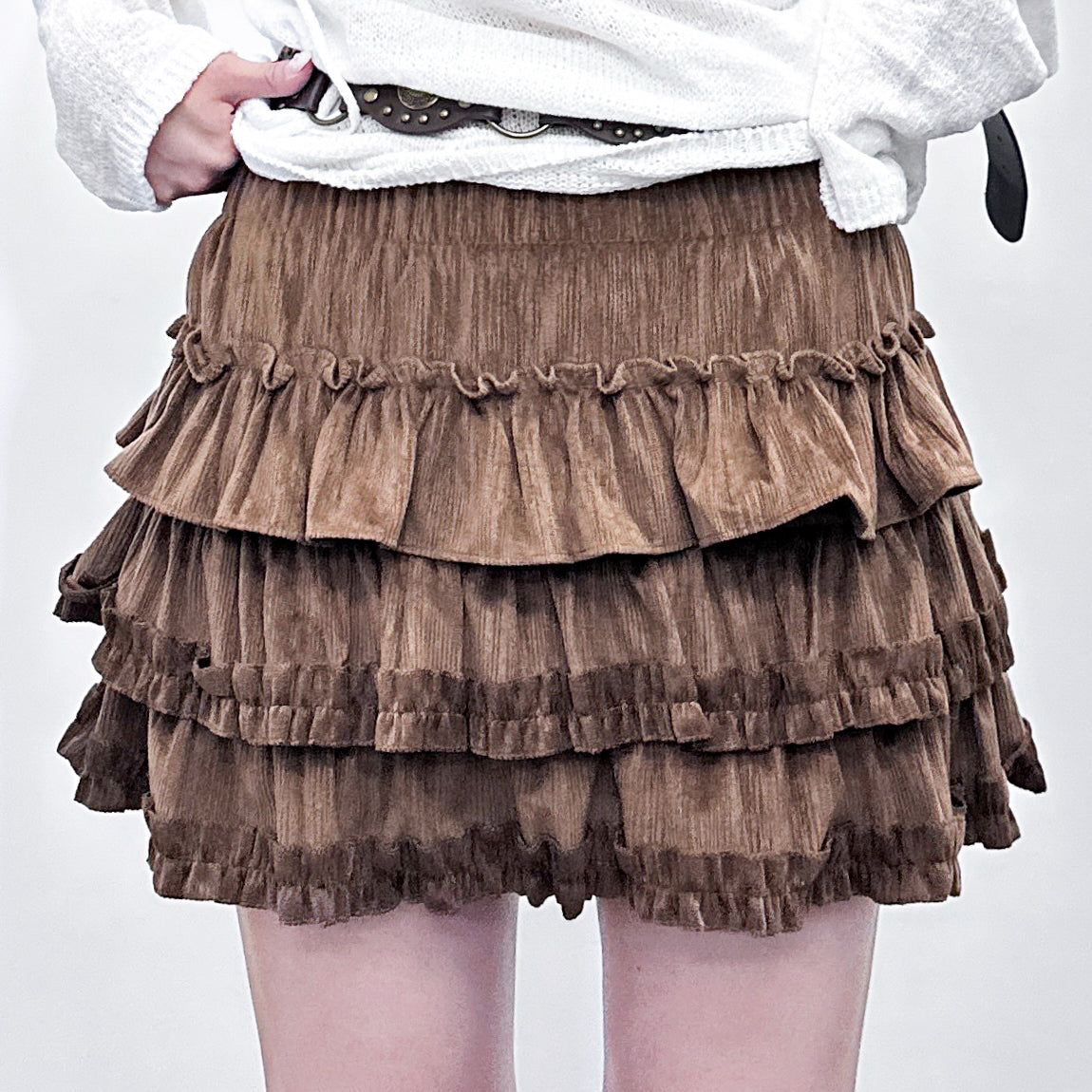 VELVET RUFFLE SKIRT PANTS/ 2色