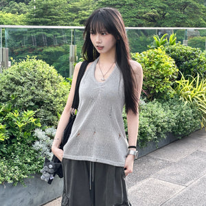 DAMAGE HALTER NECK SLEEVELESS KNIT/ 2色