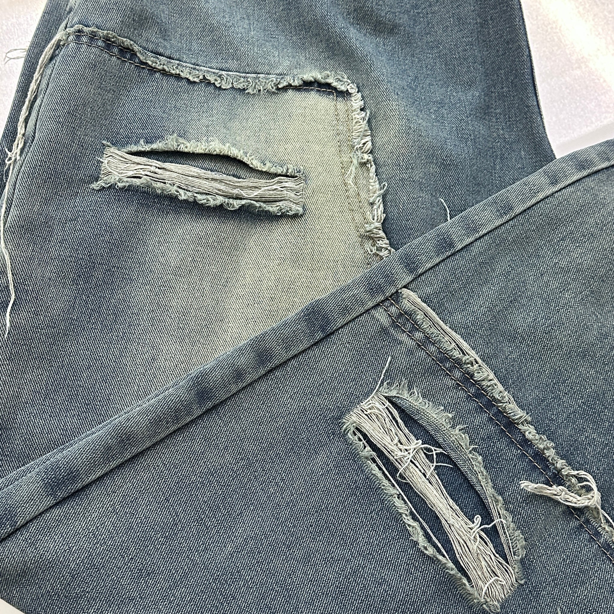 [BEST] UNISEX做舊復古蘇蘇邊SUPER WIDE DENIM PANTS/ 2色