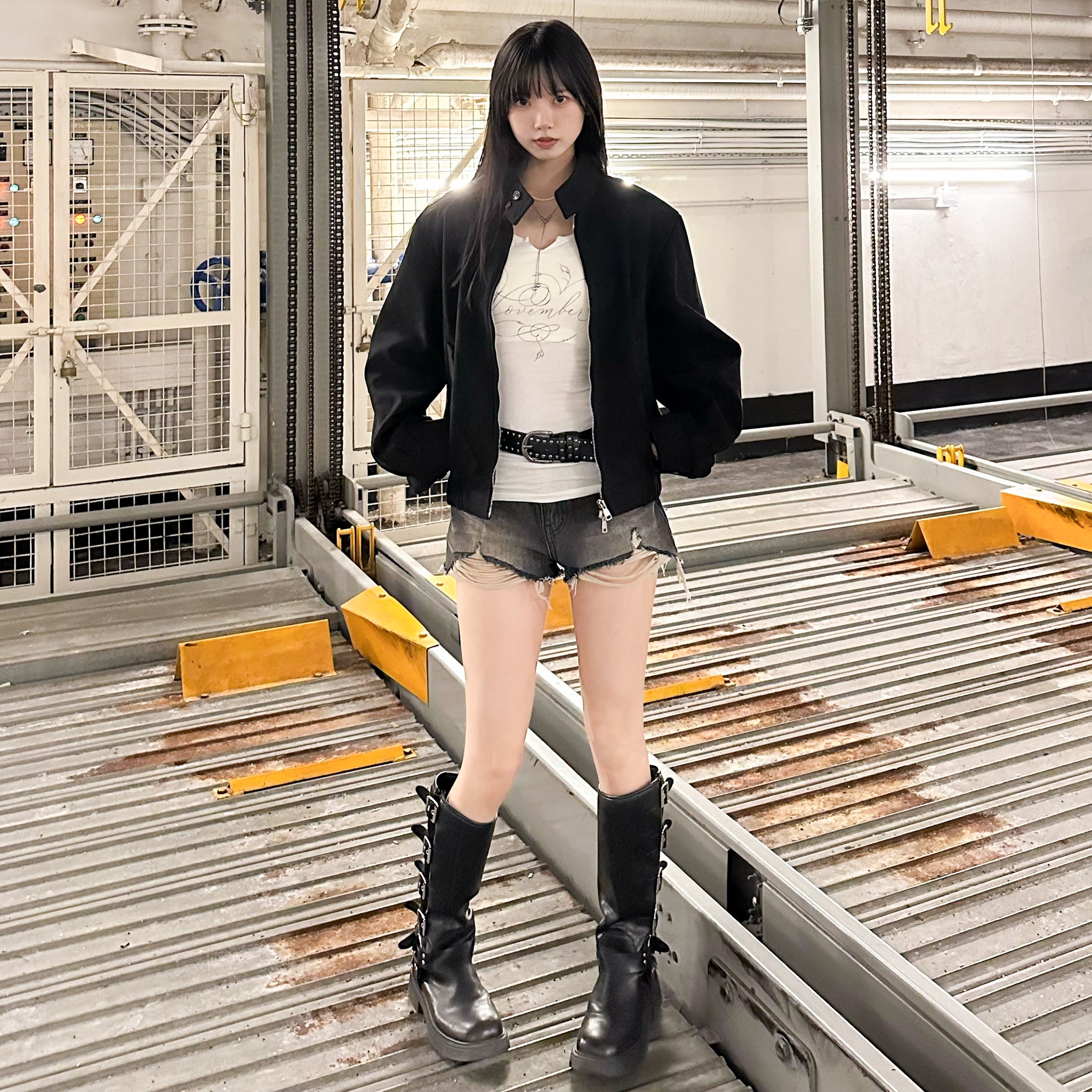 [UNISEX] TWO-BUTTON SUEDE STAND COLLAR JACKET/ 2色